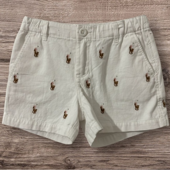Polo Ralph Lauren Girl's Chino White Shorts With Allover Pony Print Size 8 - Picture 1 of 3